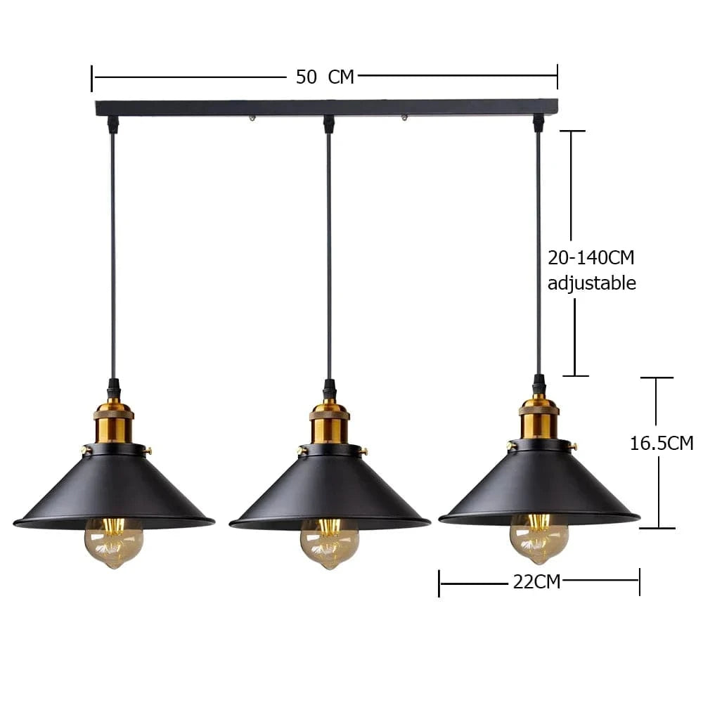 3 PIÈCES LONG Suspension lampe industrielle