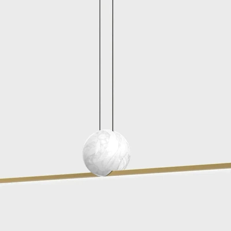 Suspension luminaire boule barre led dorée