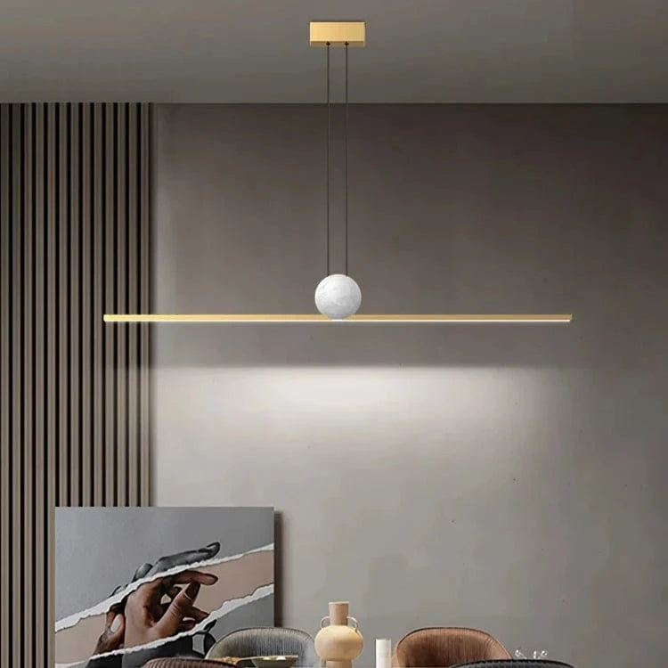 Suspension luminaire boule barre led dorée