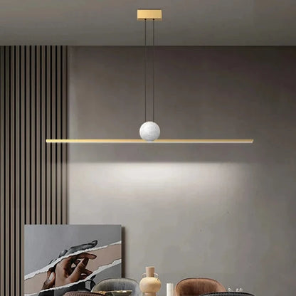 Suspension luminaire boule barre led dorée