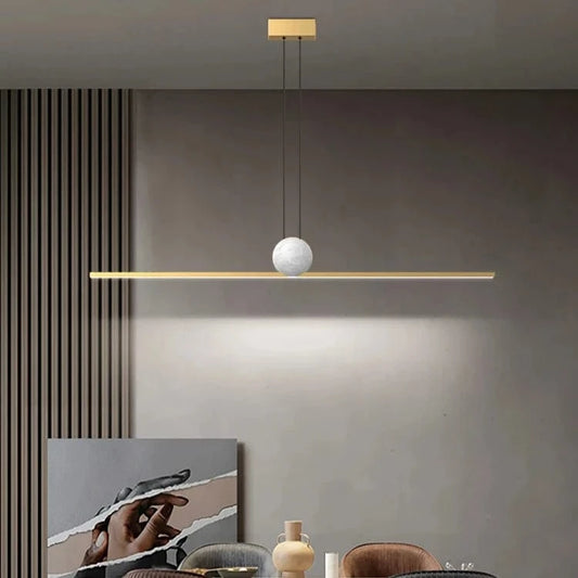 Suspension luminaire boule barre led dorée