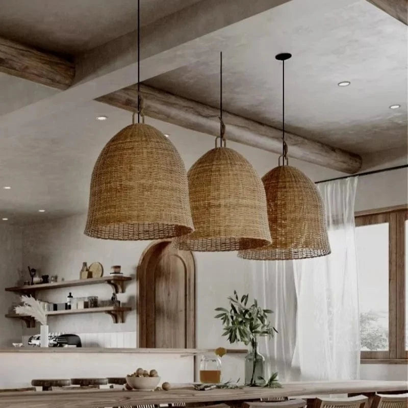 Suspension luminaire corde panier tressé