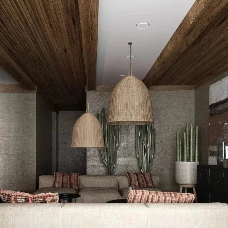 Suspension luminaire corde panier tressé