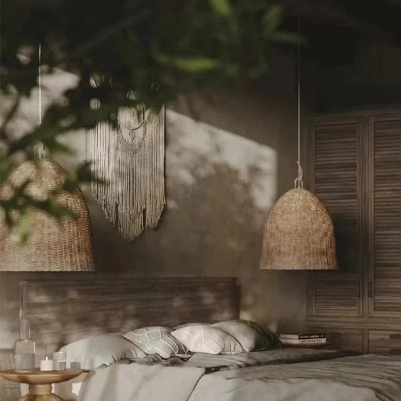 Suspension luminaire corde panier tressé