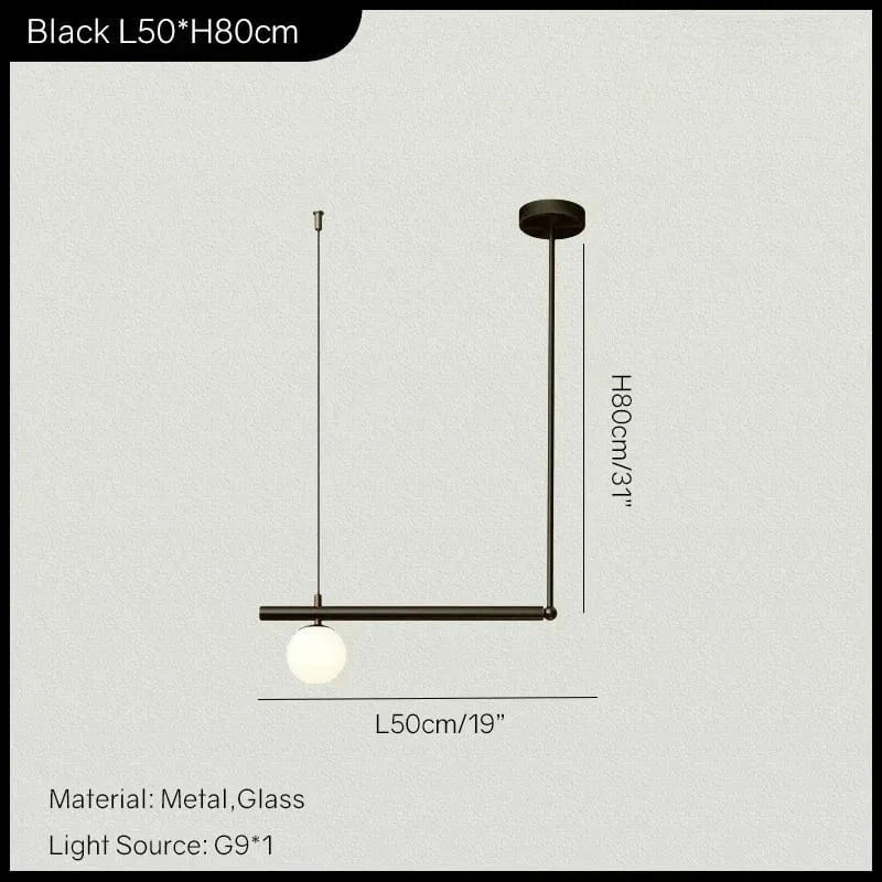 Black 1 head / White glass / Tricolor Led bulbs Suspension luminaire géométrique orné de boule de verre
