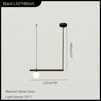 Black 1 head / White glass / Tricolor Led bulbs Suspension luminaire géométrique orné de boule de verre