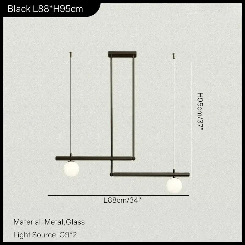 Black 2 heads A / White glass / Tricolor Led bulbs Suspension luminaire géométrique orné de boule de verre