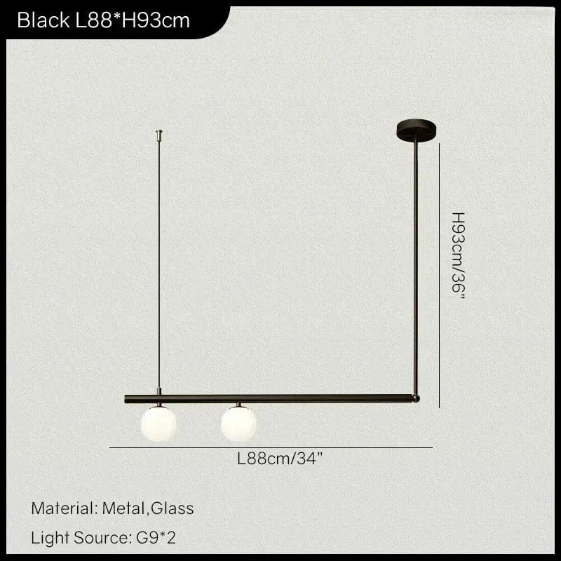 Black 2 heads / White glass / Tricolor Led bulbs Suspension luminaire géométrique orné de boule de verre