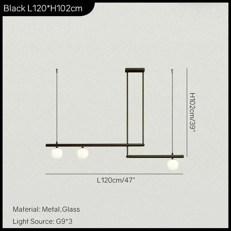 Black 3 heads / White glass / Tricolor Led bulbs Suspension luminaire géométrique orné de boule de verre