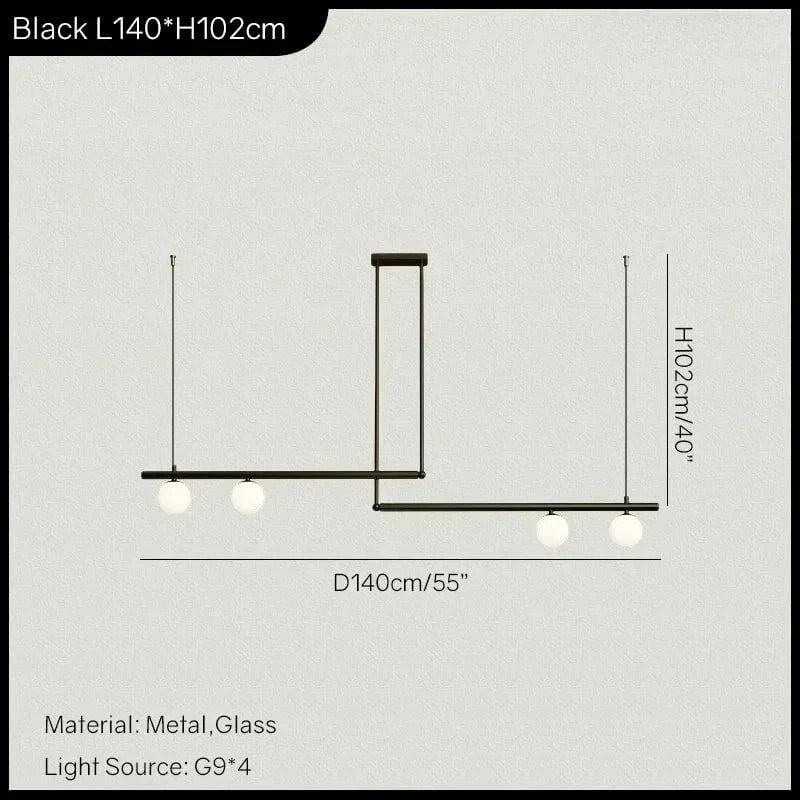 Black 4 heads / White glass / Tricolor Led bulbs Suspension luminaire géométrique orné de boule de verre