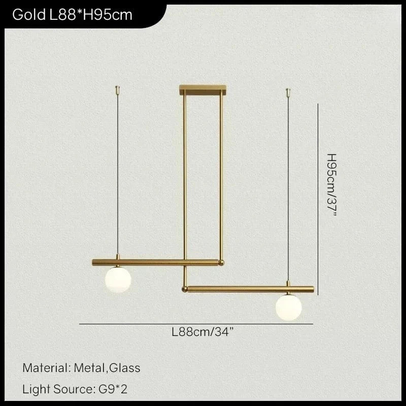 Golden 2 heads A / White glass / Tricolor Led bulbs Suspension luminaire géométrique orné de boule de verre