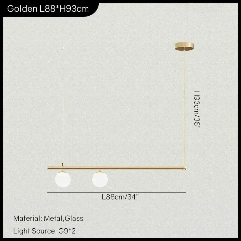 Golden 2 heads / White glass / Tricolor Led bulbs Suspension luminaire géométrique orné de boule de verre