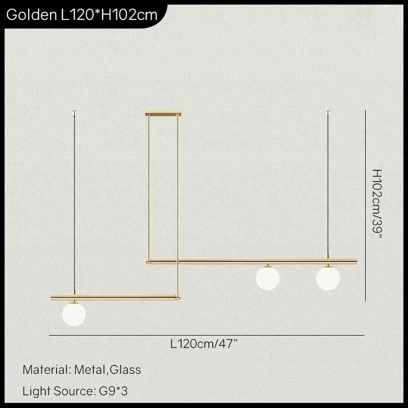 Golden 3 heads / White glass / Warm Light Suspension luminaire géométrique orné de boule de verre