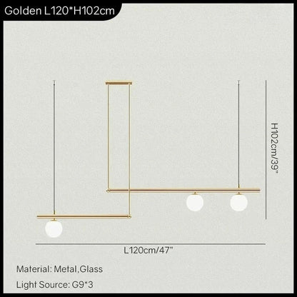 Golden 3 heads / White glass / Warm Light Suspension luminaire géométrique orné de boule de verre