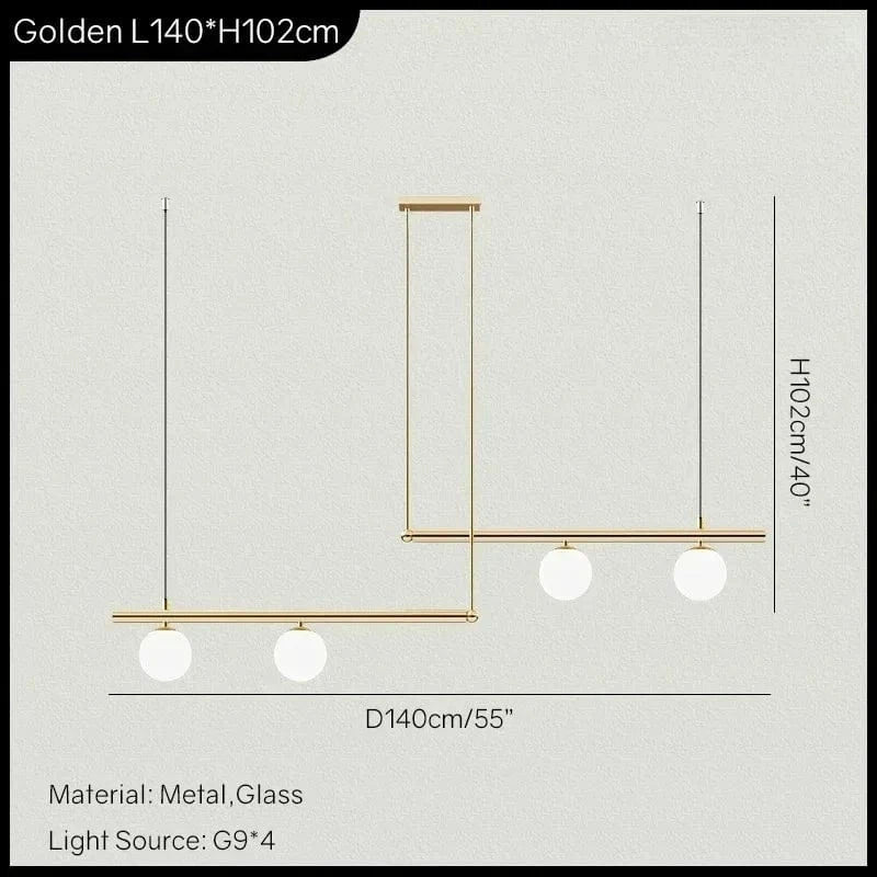 Golden 4 heads / White glass / Tricolor Led bulbs Suspension luminaire géométrique orné de boule de verre