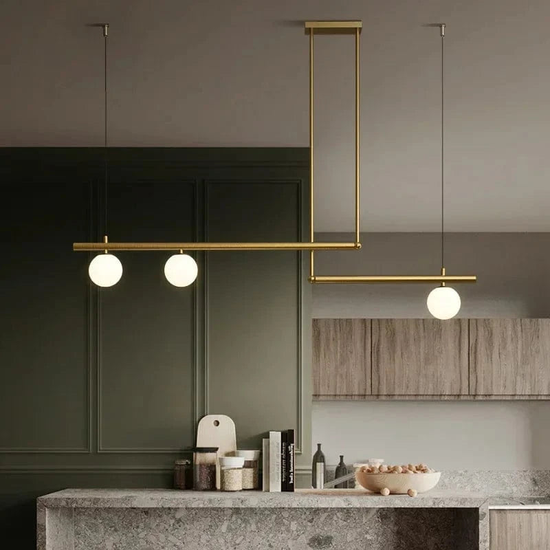 Suspension luminaire géométrique orné de boule de verre