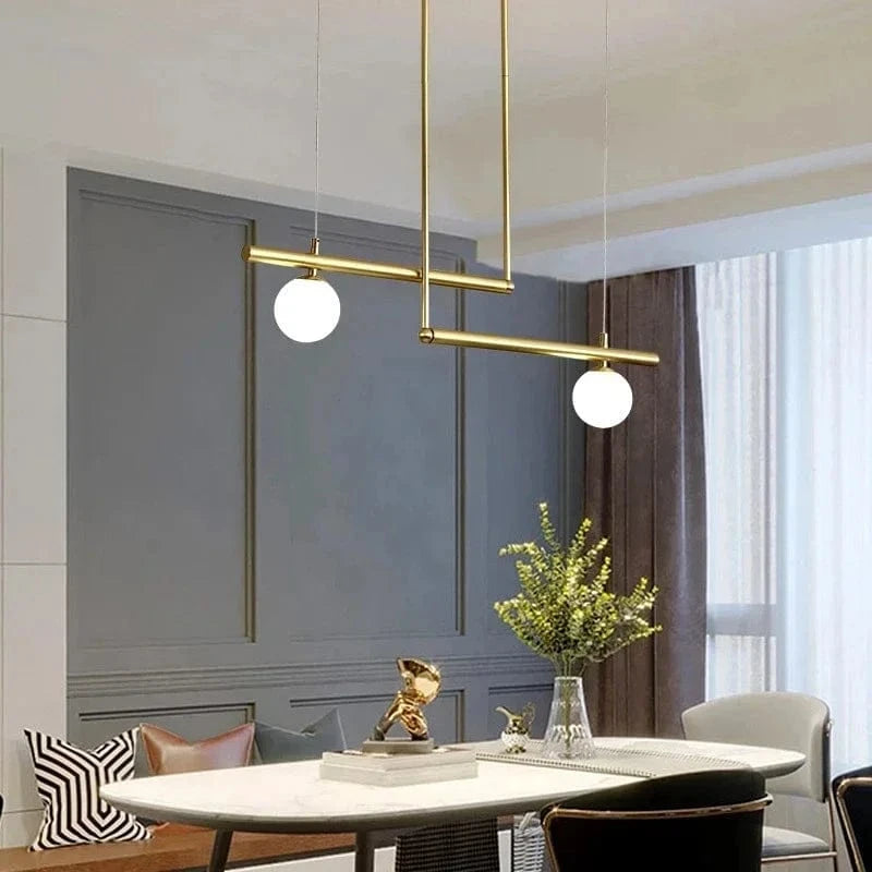Suspension luminaire géométrique orné de boule de verre