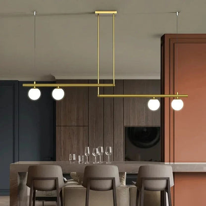 Suspension luminaire géométrique orné de boule de verre