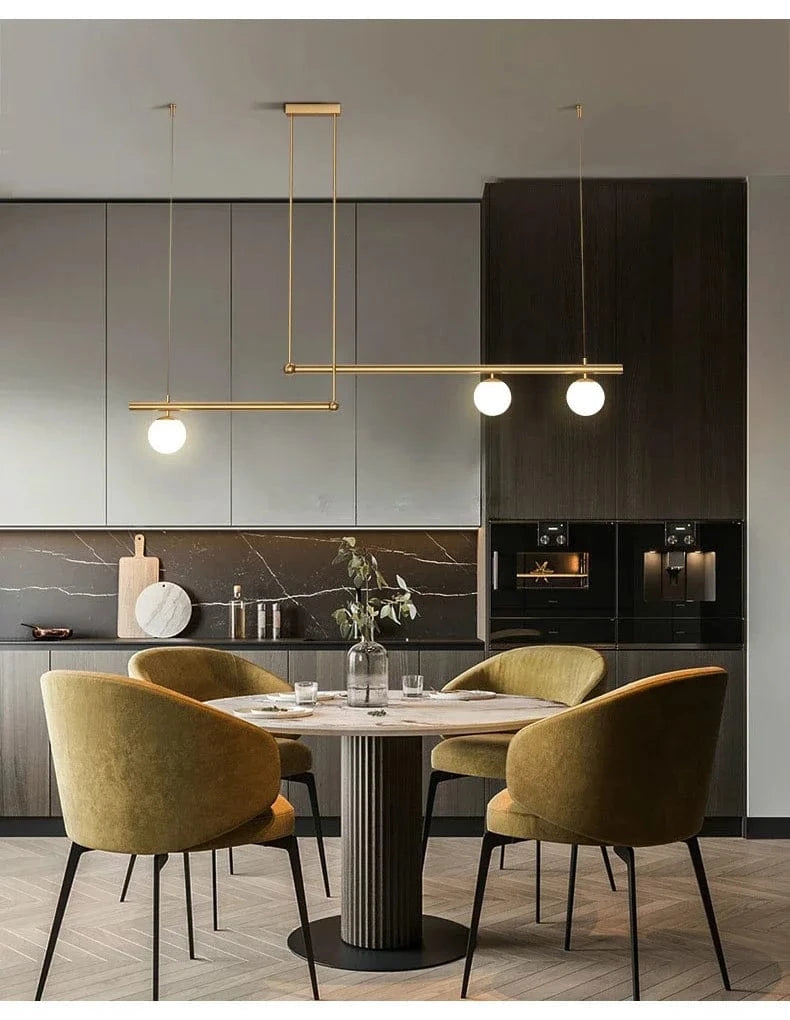 Suspension luminaire géométrique orné de boule de verre