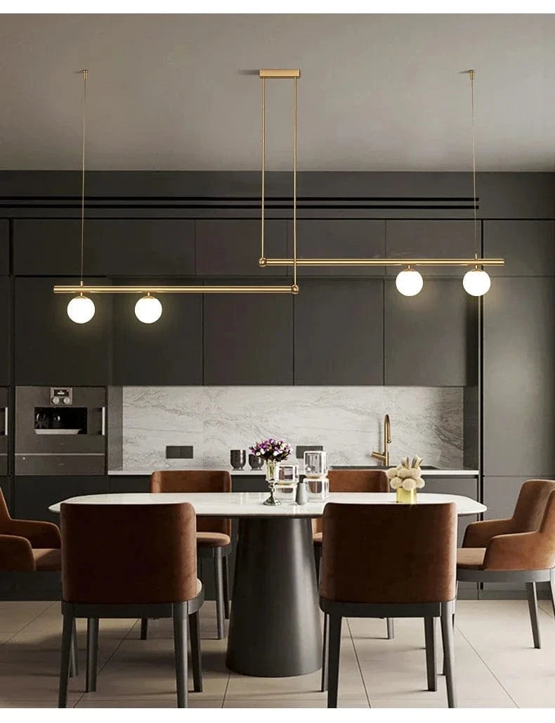 Suspension luminaire géométrique orné de boule de verre