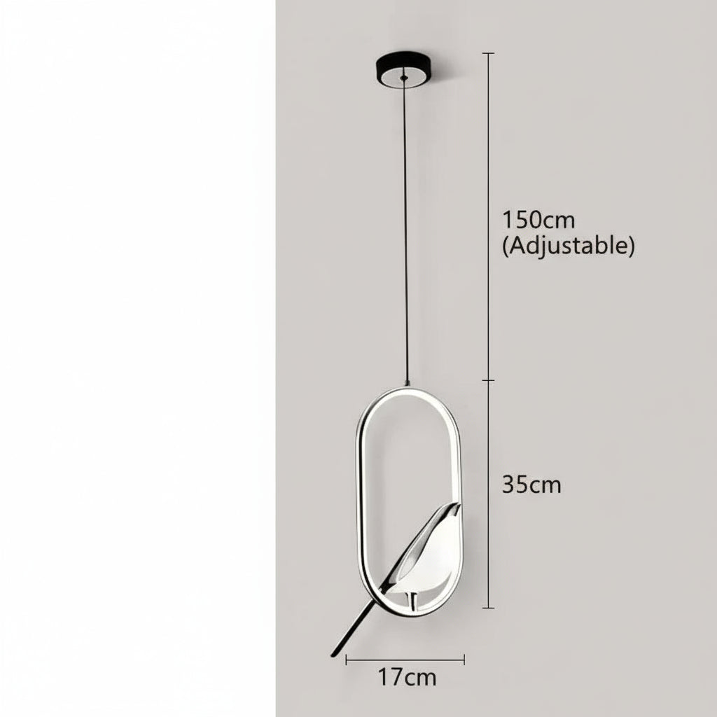Ellipse-Silver / TRICOLORE (CONTRÔLE INTERUPTEUR MURAL) Suspension luminaire oiseau