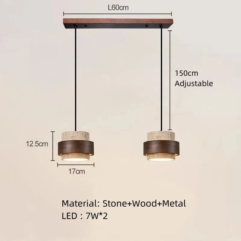 2 Lights / Warm light 3000K Suspension luminaire travertin