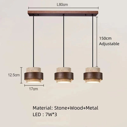 3 Lights / Warm light 3000K Suspension luminaire travertin