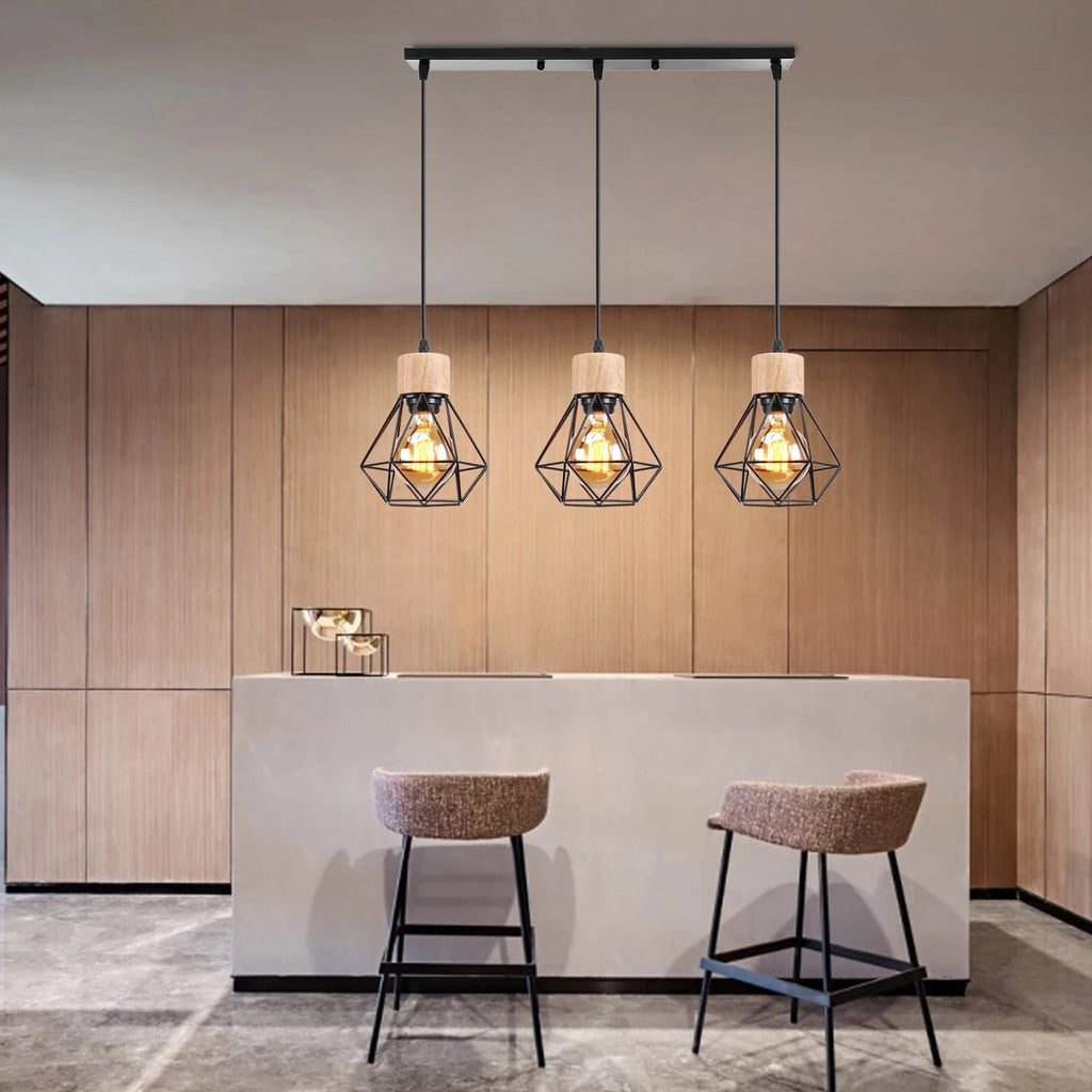 Suspension multiple en bois et métal noir