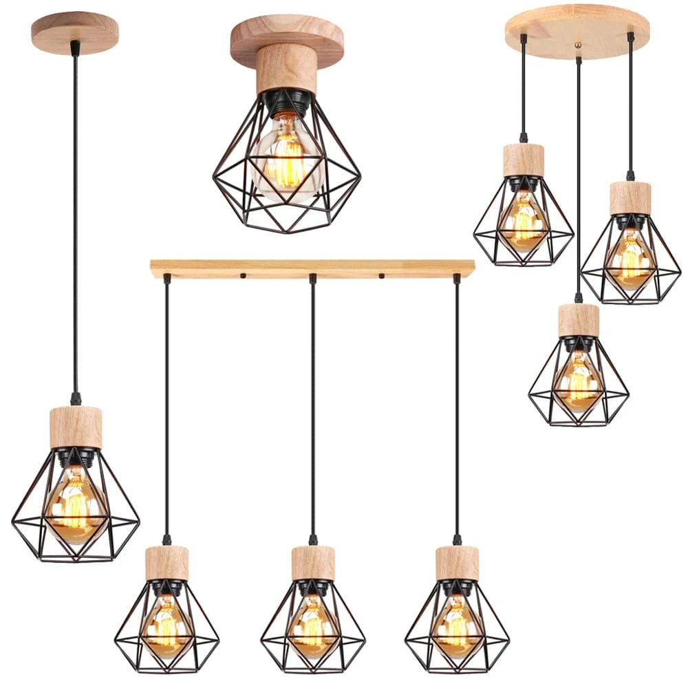 Suspension multiple en bois et métal noir