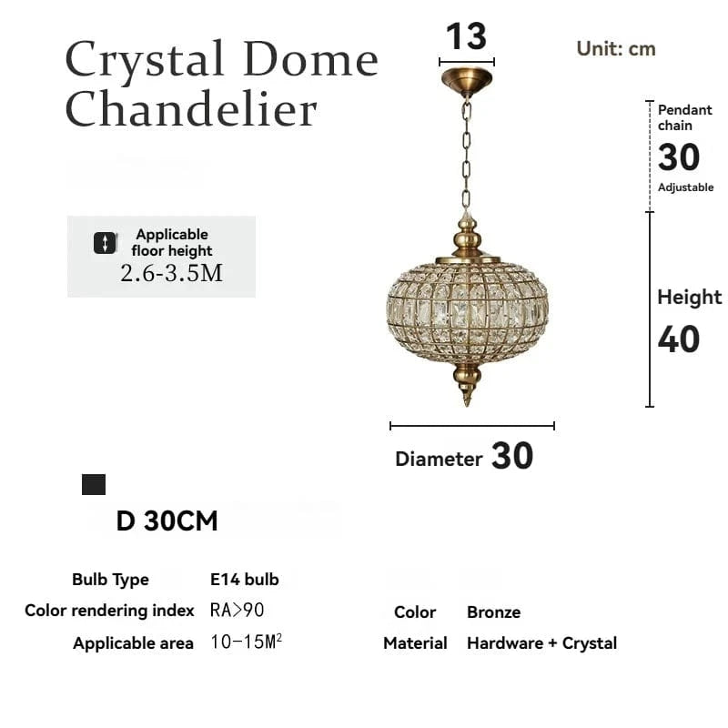 D30CM Hardware / Natural light 4000k Suspension orientale en cristal