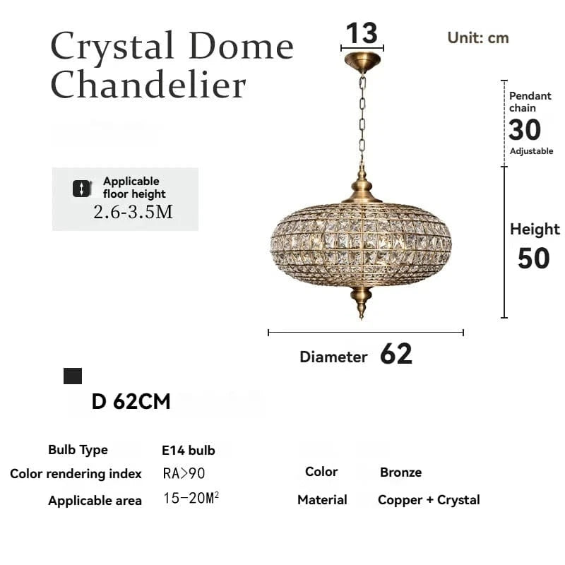 D62CM Copper / Natural light 4000k Suspension orientale en cristal