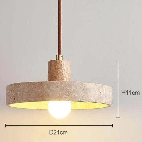 Log wood color / Neutral light 4000K Suspension plate design travertin et bois