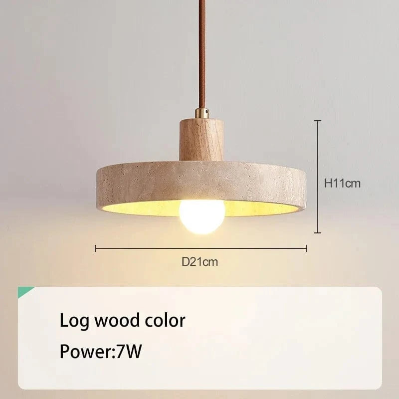 Log wood color / Neutral light 4000K Suspension plate design travertin et bois