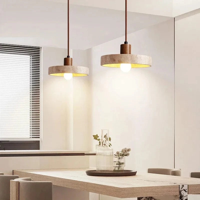 Suspension plate design travertin et bois