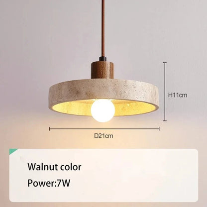 Walnut color / Neutral light 4000K Suspension plate design travertin et bois