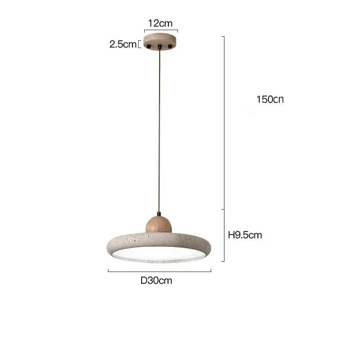 Dia 30cm-28 Watt / Warm light 3000K Suspension plate en pierre de travertin orné de bois