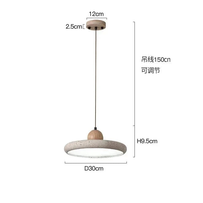 Dia 30cm-28 Watt / Warm light 3000K Suspension plate en pierre de travertin orné de bois
