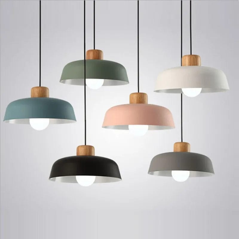 Suspension scandinave avec tête en bois et corps métallique