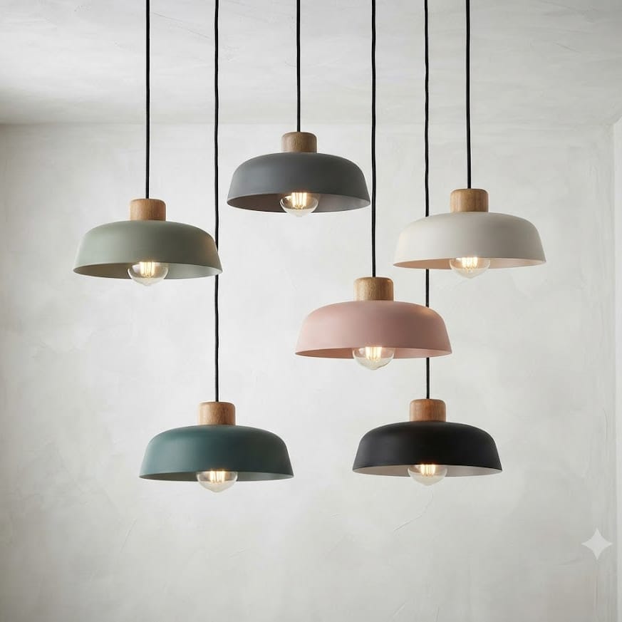 Suspension scandinave avec tête en bois et corps métallique