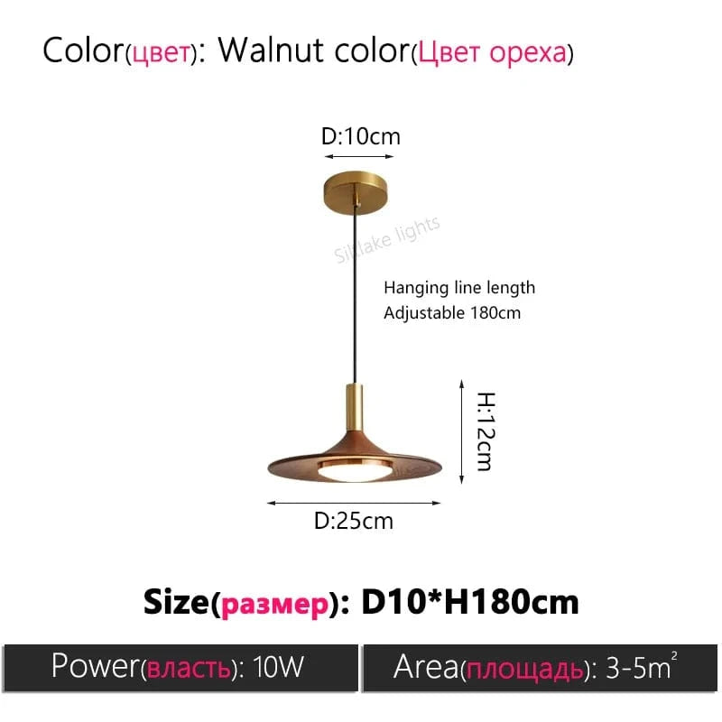 Walnut color 1P 25cm / LUMIÈRE FROIDE (6000k) Suspension scandinave bois vintage