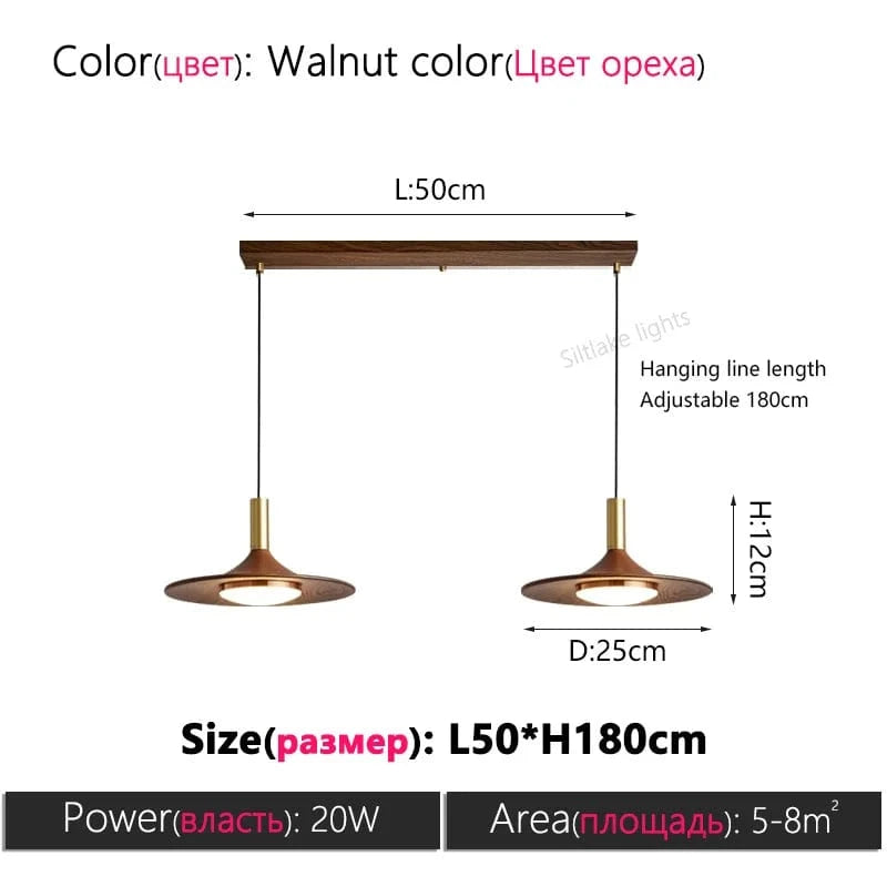 Walnut color 2P 50cm / LUMIÈRE CHAUDE (3000k) Suspension scandinave bois vintage