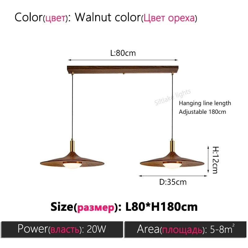 Walnut color 2P 80cm / LUMIÈRE CHAUDE (3000k) Suspension scandinave bois vintage