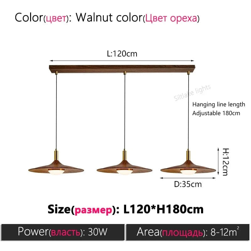 Walnut color 3P 120cm / TRICOLORE CHAUD FROID NEUTRE ( CONTRÔLE TÉLÉCOMMANDE ) Suspension scandinave bois vintage