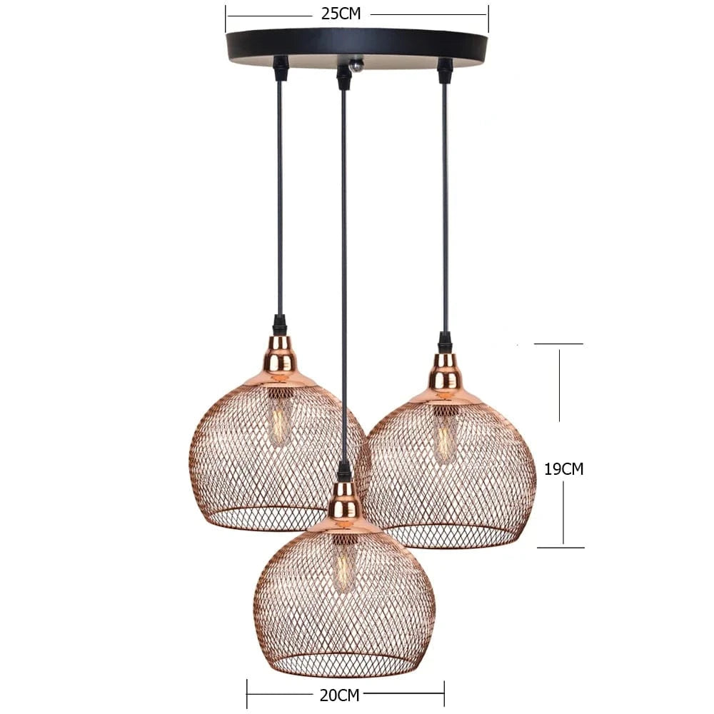 rose gold-round plat / Not including light Suspension triple en tête cuivrée