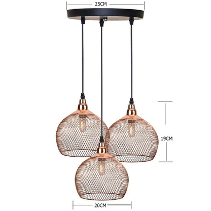 rose gold-round plat / Not including light Suspension triple en tête cuivrée
