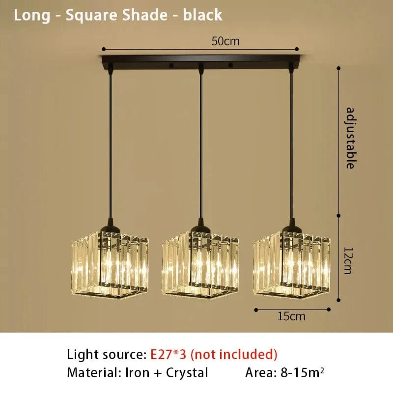 1915L black square Suspension Triple en verre côtelé