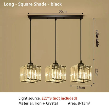 1915L black square Suspension Triple en verre côtelé