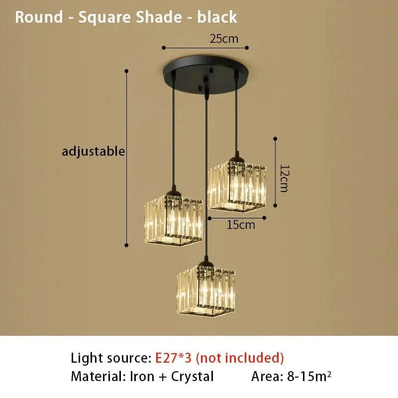 1915R black square Suspension Triple en verre côtelé