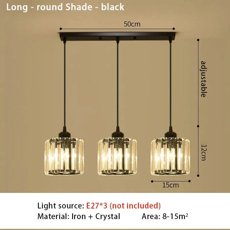 1916L black round Suspension Triple en verre côtelé