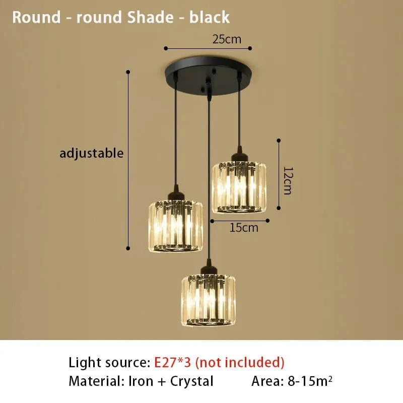 1916R black round Suspension Triple en verre côtelé